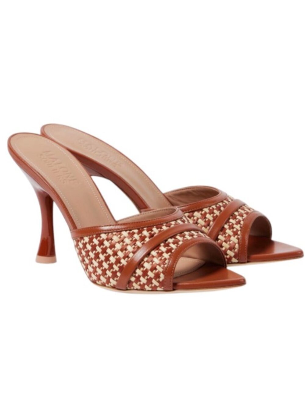 NEW MALONE Souliers Julia 90MM Raffia Mules Women's Size 10.5 Brown Curved Heel